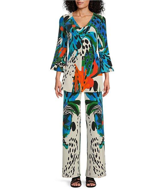 Eva Varro Tropical Inspired Print V-Neck 3/4 Bell Sleeve Coordinating Tunic Product Image