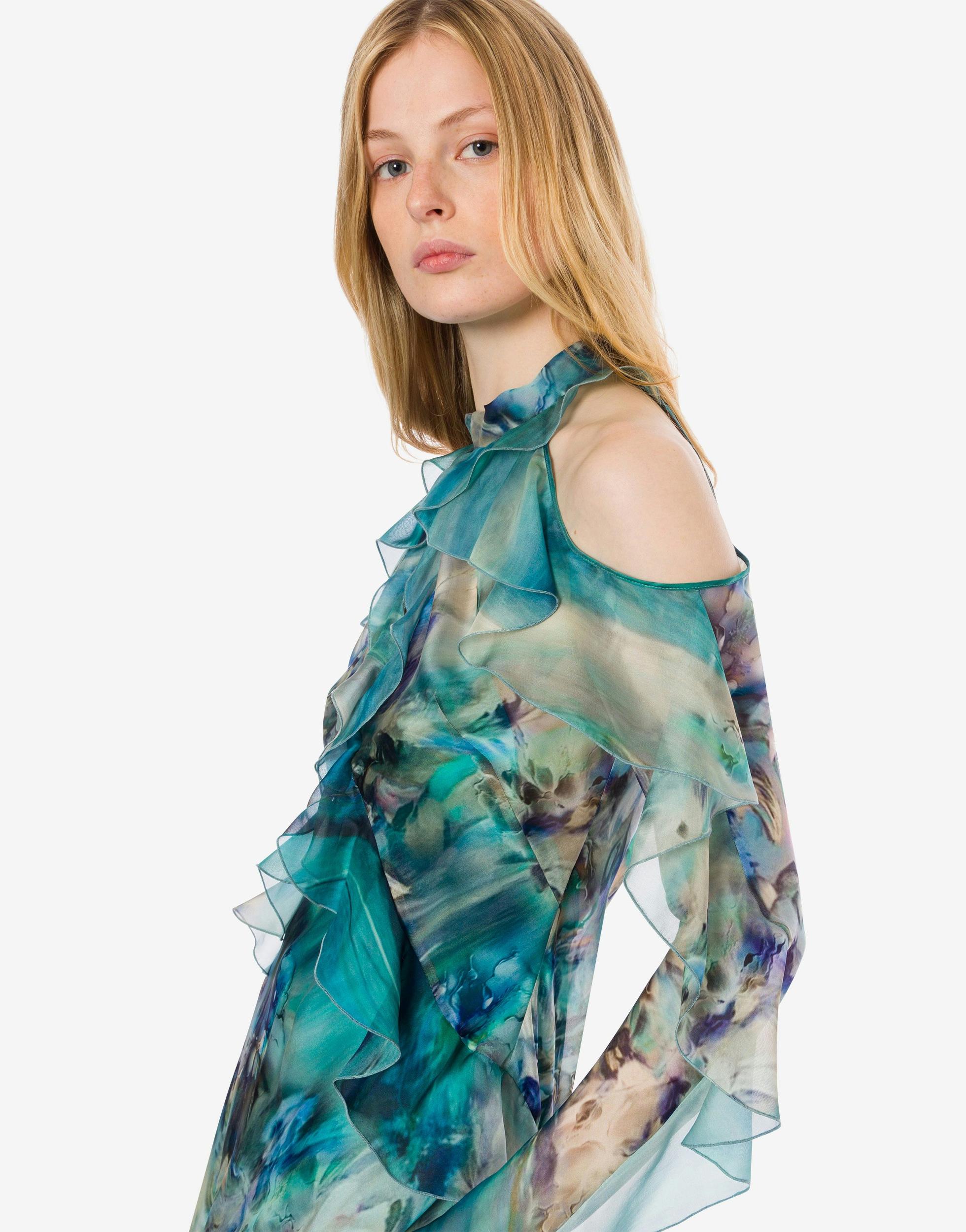 Chiffon midi dress with water lily print Product Image