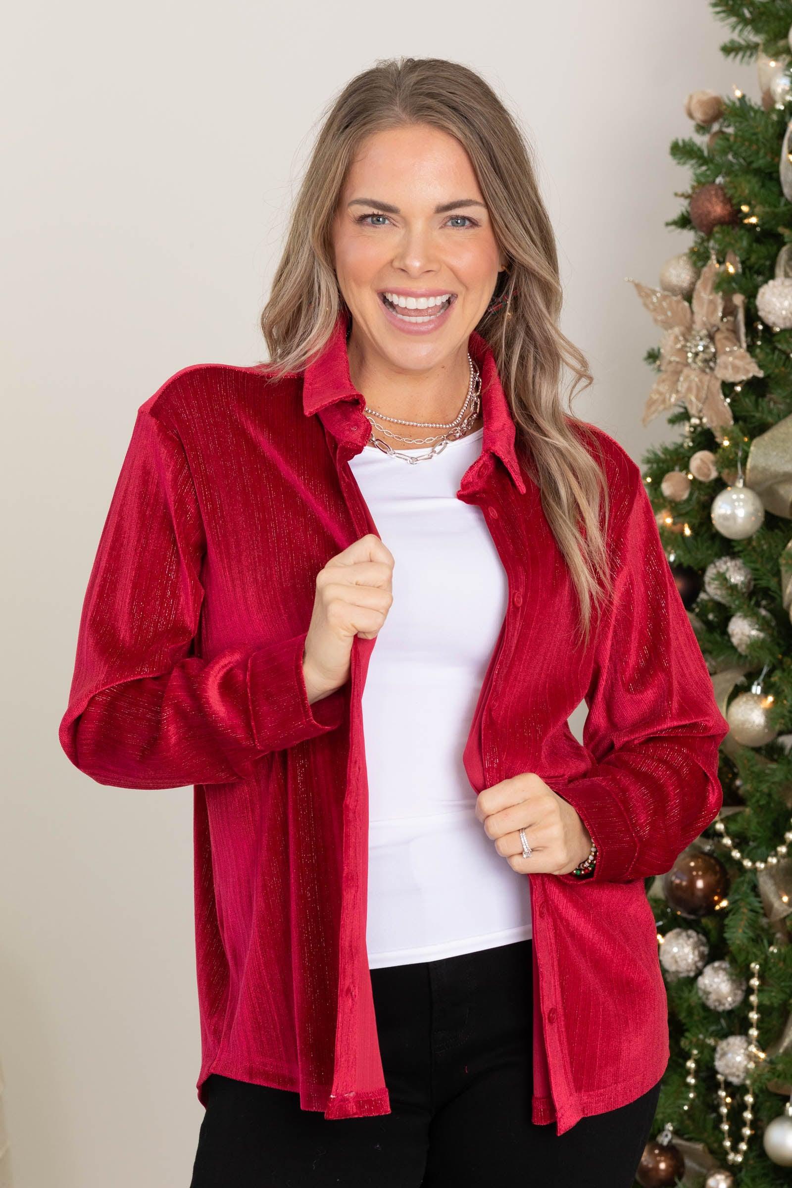 Velvet With Shimmer Button Up Knit Tops Product Image