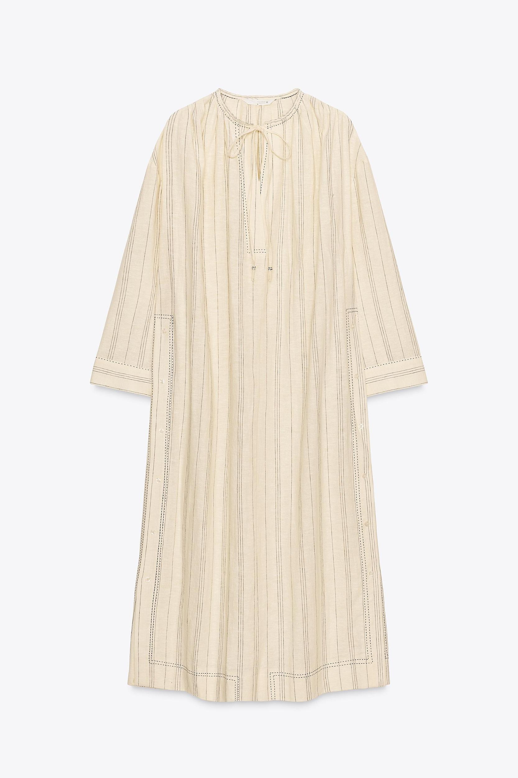 STRIPED LINEN TUNIC DRESS ZW COLLECTION Product Image
