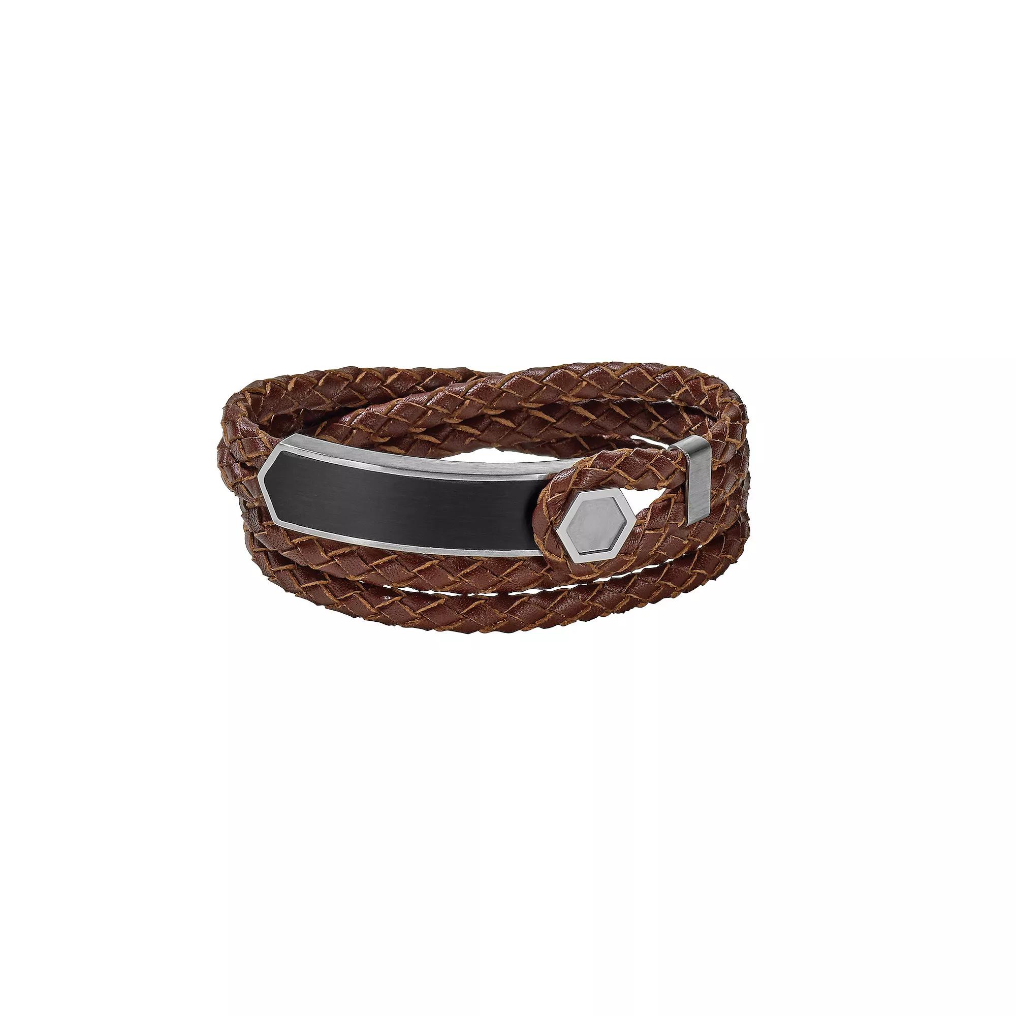 Bulova Mens Precisionist Braided Leather Double Wrap Bracelet Brown Product Image