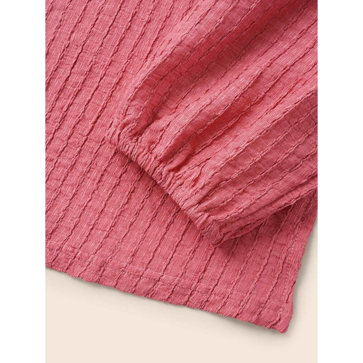 Plus Size Textured Tie Knot Lantern Sleeve T-shirt Beanpastepowder Women Casual Tie knot V-neck Everyday T-shirts BloomChic 12/L Product Image