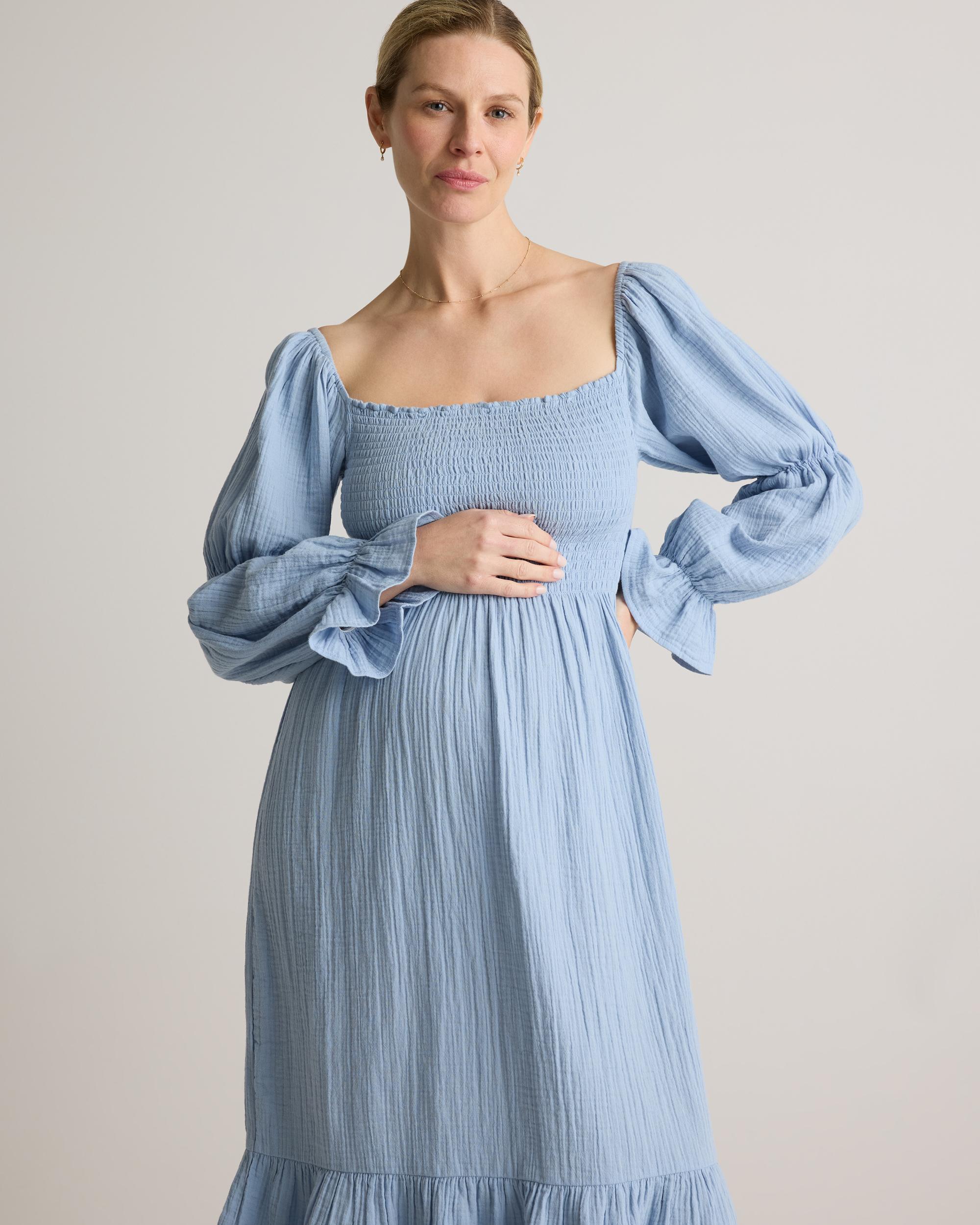 Quince | Women's Gauze Maternity Smocked Midi Dress Size XL, Organic Cotton Product Image