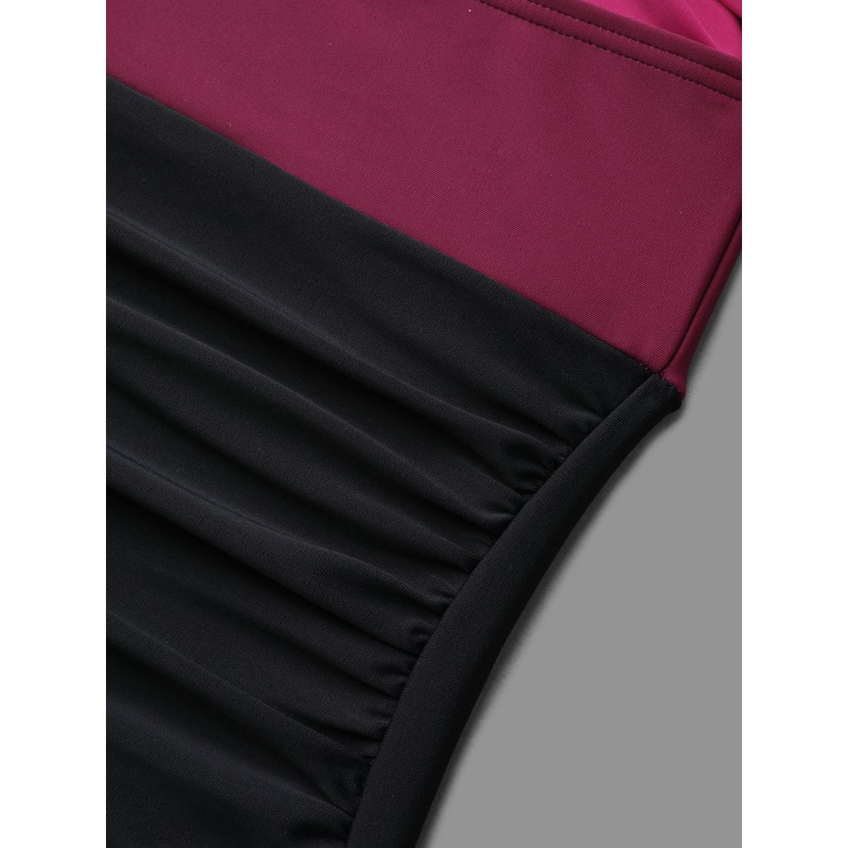 Plus Size Color Block Tummy Control One-Piece Swimsuit Women's Swimwear Magenta Beach Twist Curve Bathing Suits High stretch One Pieces BloomChic 12/L Product Image