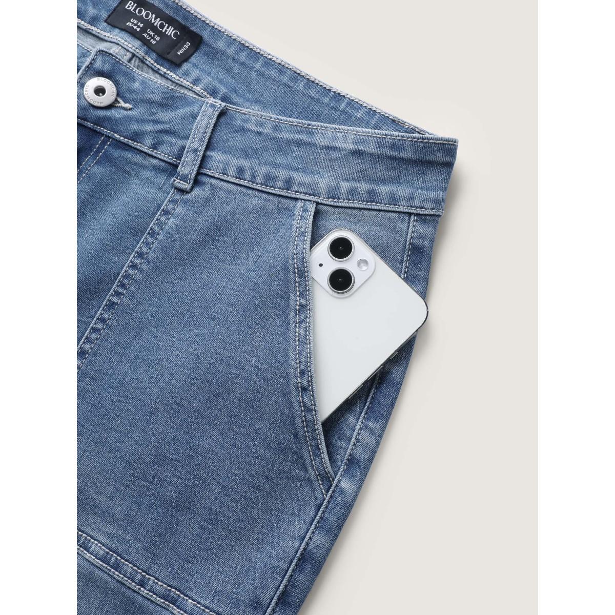 Plus Size Elastic Waist Skinny-Fit Pocket Jeans Women Denimindigo Leisure Pocket High stretch Slanted pocket Jeans BloomChic 10/M Product Image