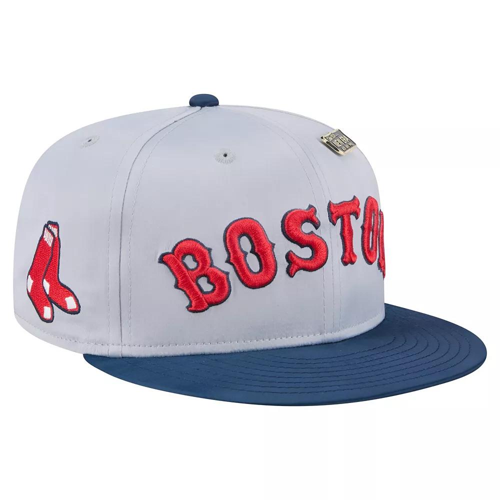 Men's New Era Gray/Navy Boston Red Sox Satin 59FIFTY Fitted Hat,  Product Image