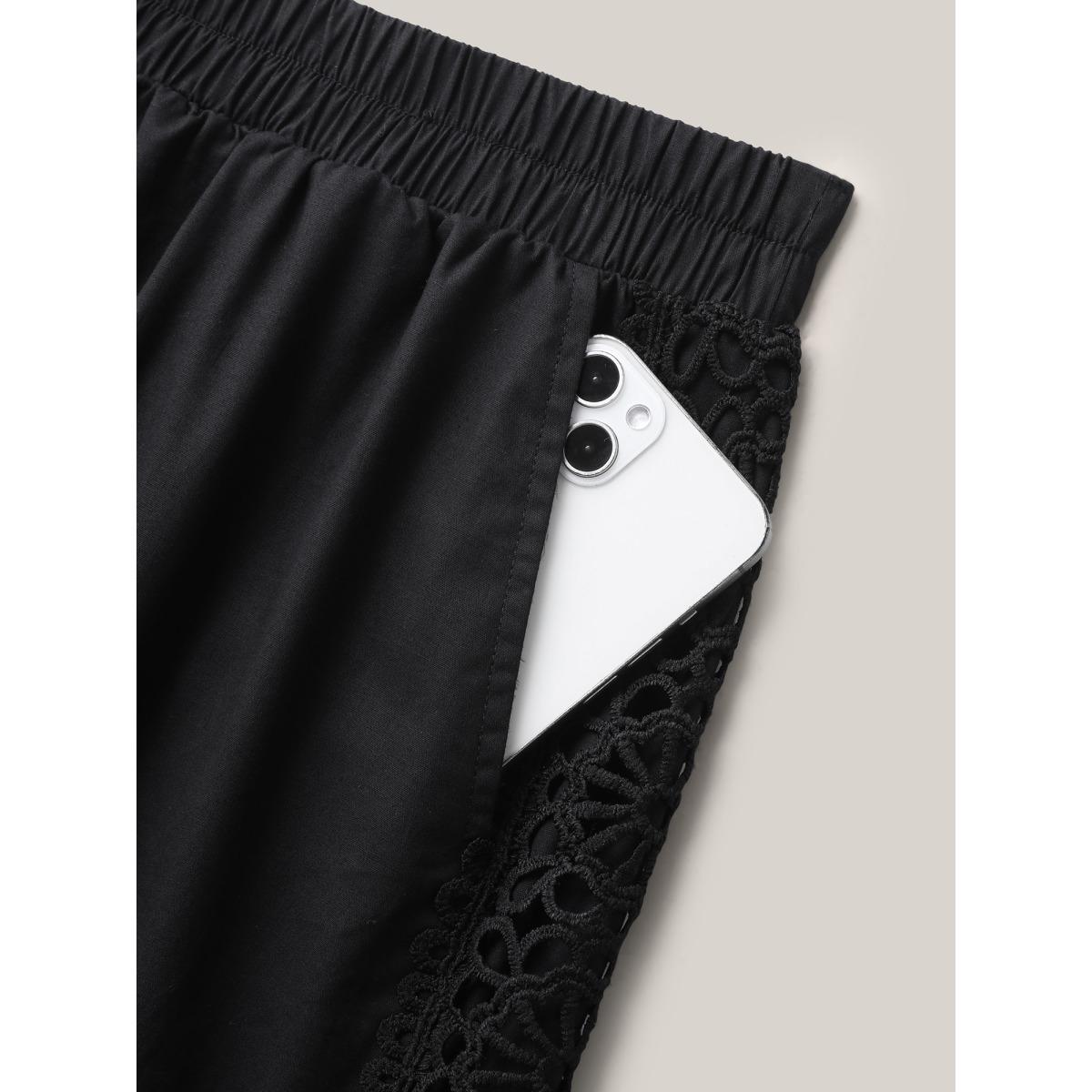 Plus Size Cotton Side Lace Wide-Leg Pants Women Black Resort Wide Leg Mid Rise Vacation Pants BloomChic 14-16/1X Product Image