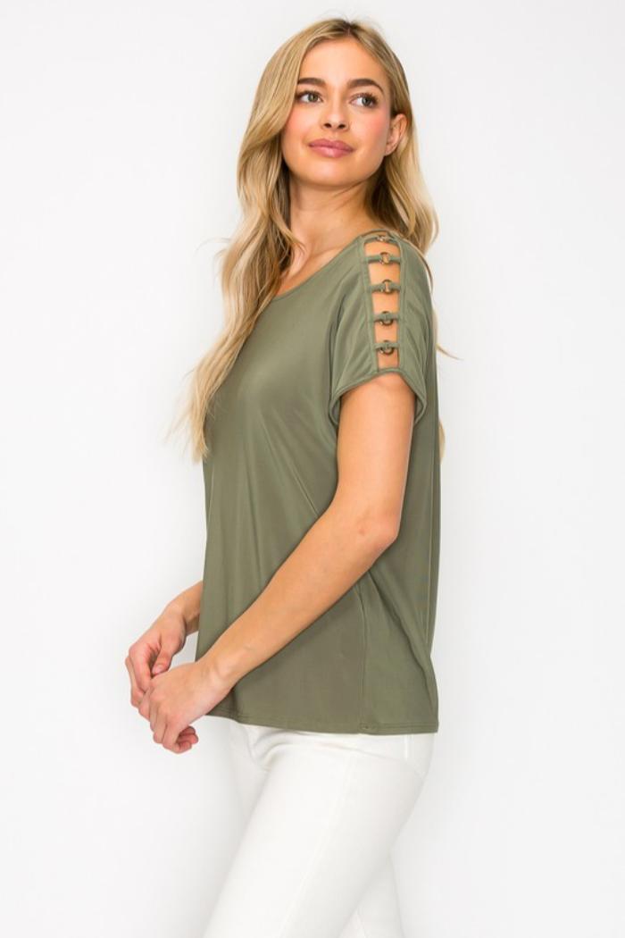 Dolman Sleeve Top with Hardware Detailing Product Image