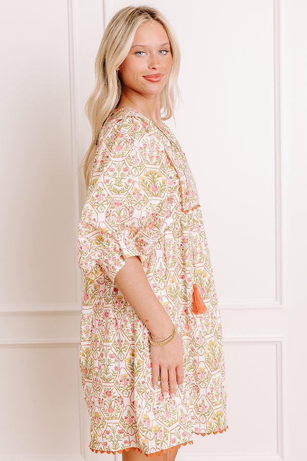 Tea Garden Charm Floral Mini Dress in Orange Product Image