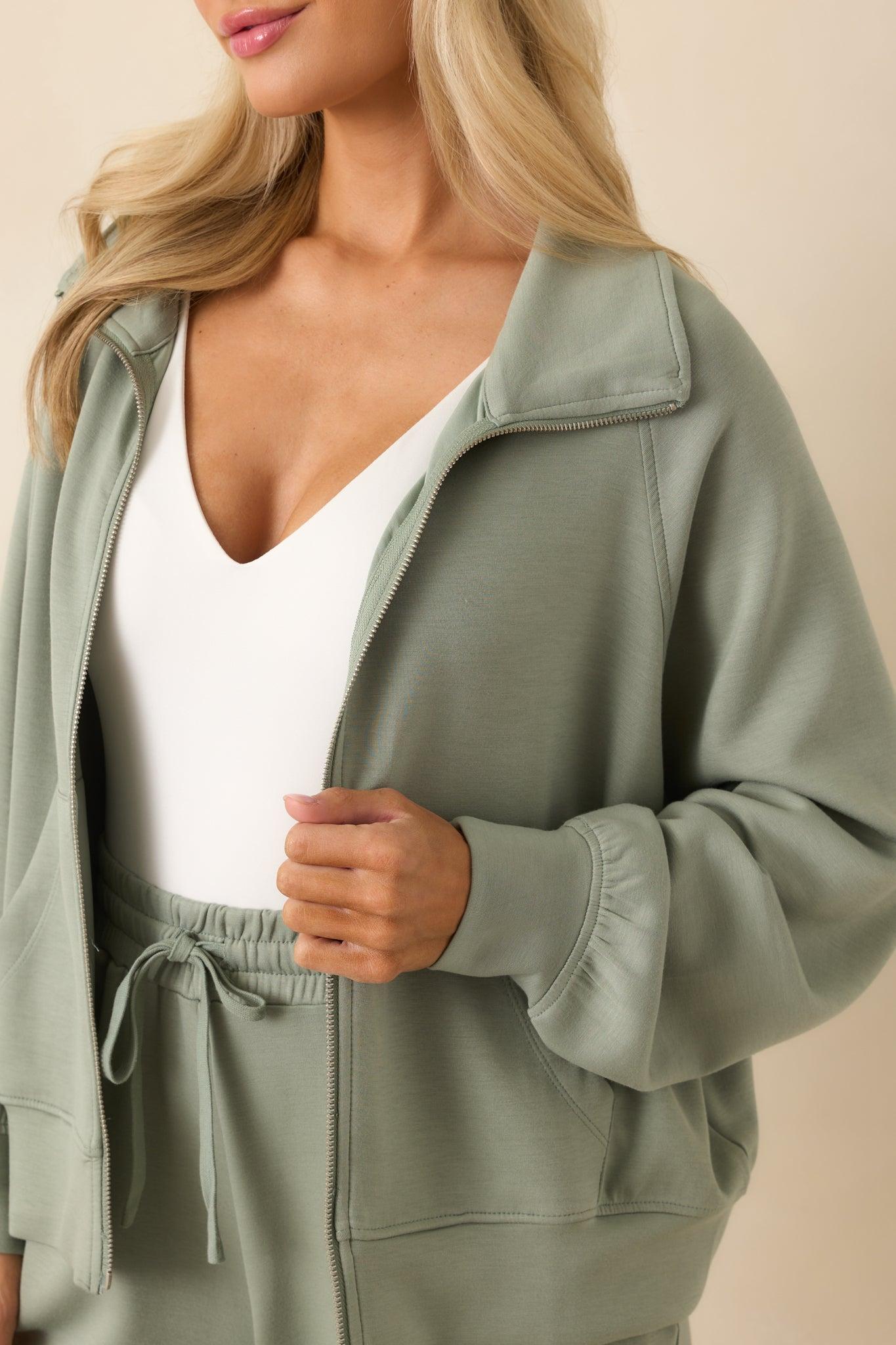 Running Errands Sage Green Zip Up Jacket Product Image
