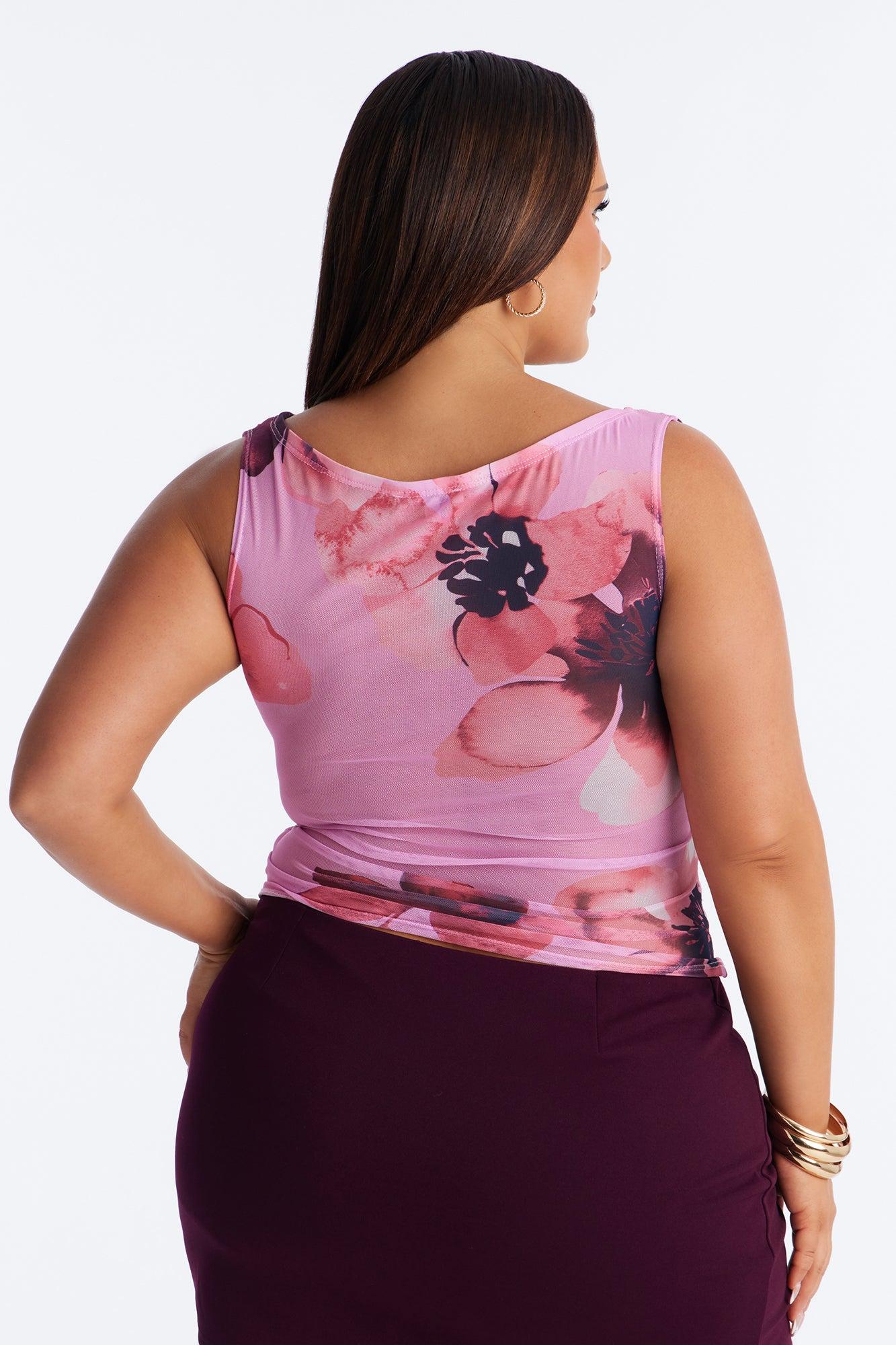 Elise Floral Mesh Ruched Off Shoulder Top - Pink/combo Female Product Image