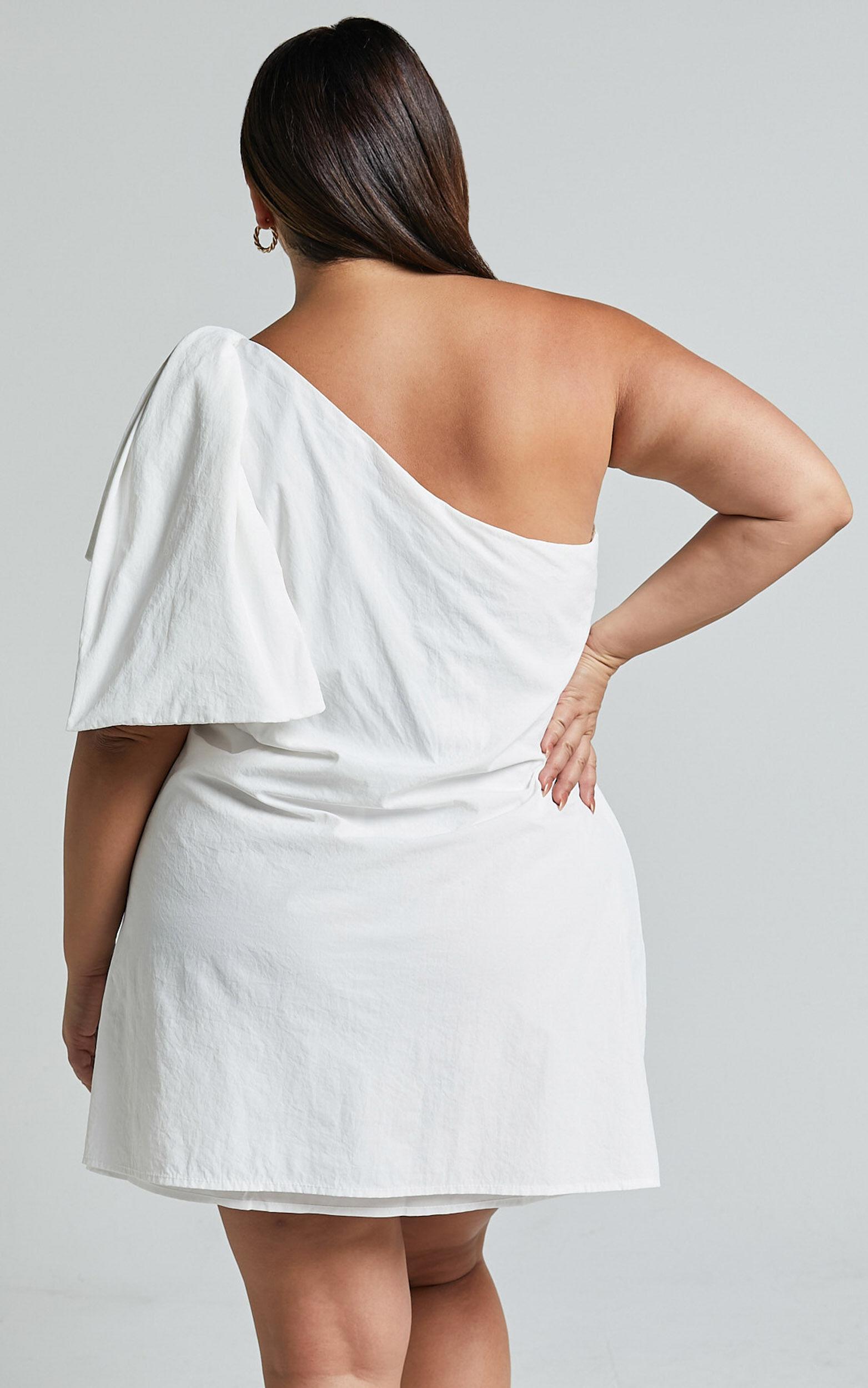 Khirara Mini Dress - One Shoulder Bow Detail Dress in White Product Image