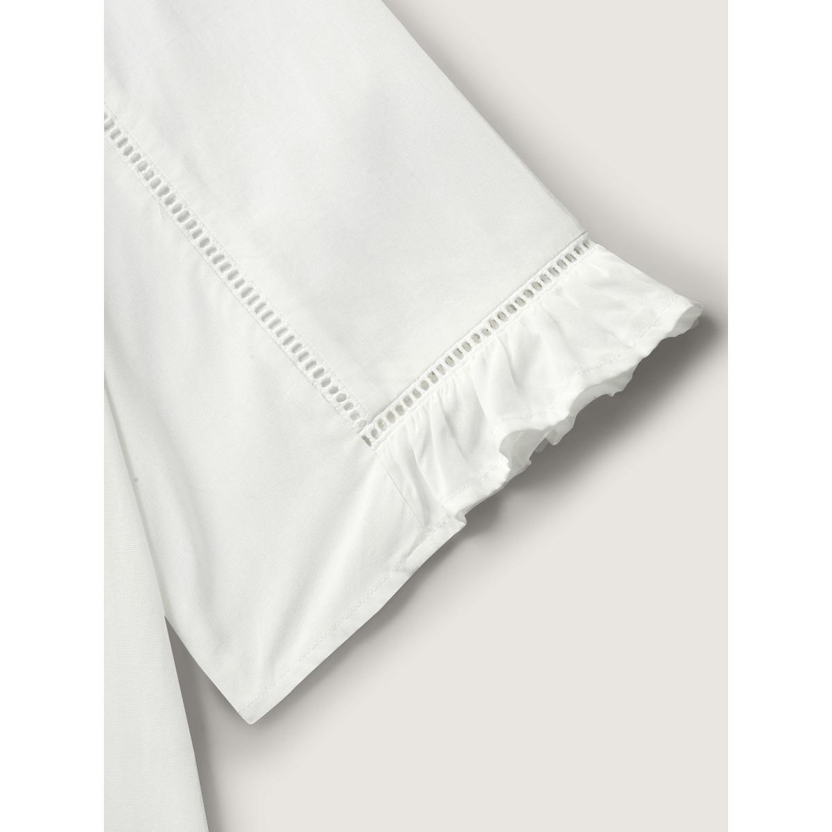 Plus Size WhiteSmoke Lace Spliced Button Detail Blouse Women Elbow-length sleeve Round Neck Elegant Blouses BloomChic 26/4X Product Image