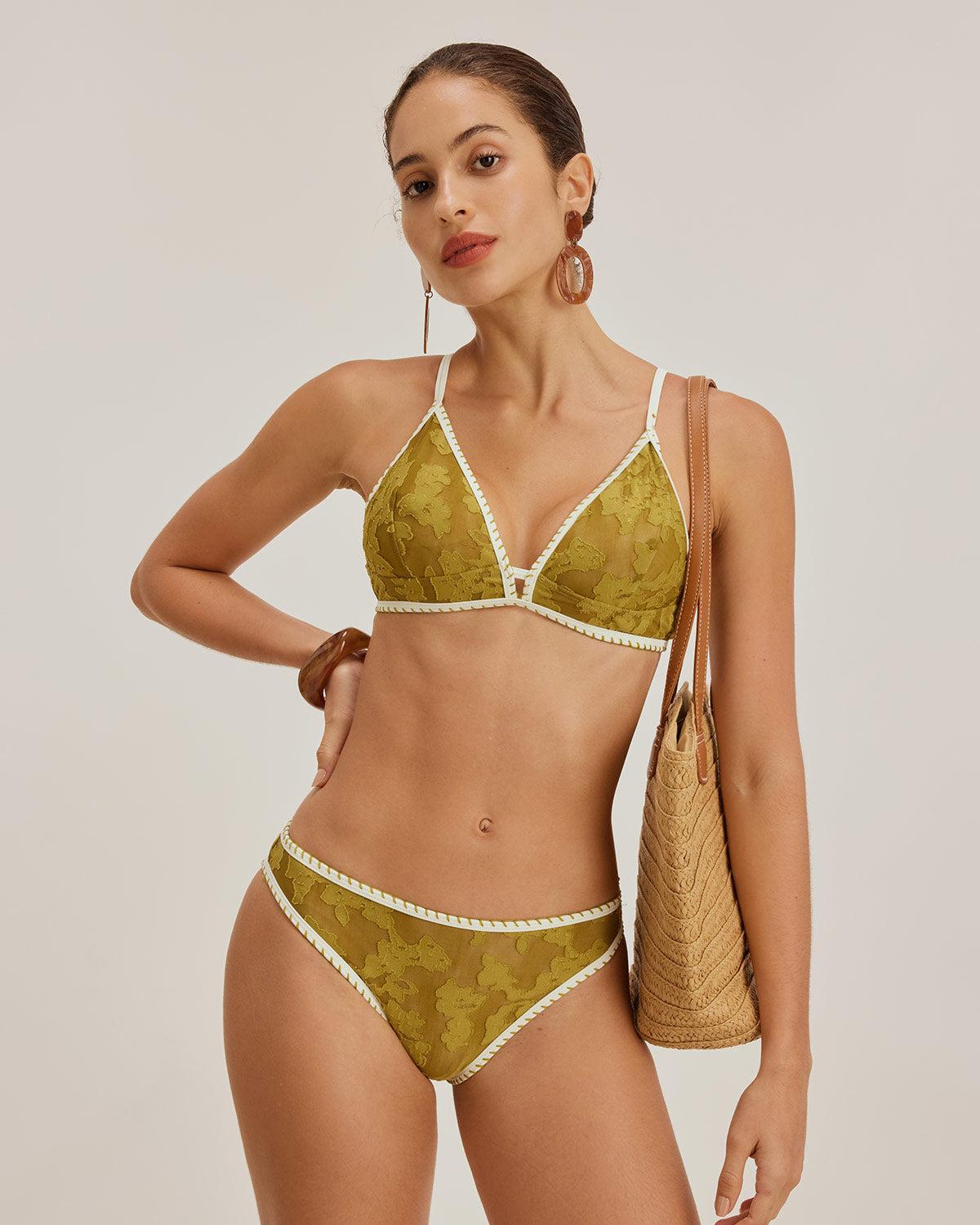 Green Floral Tie-back Triangle Bikini Set Product Image