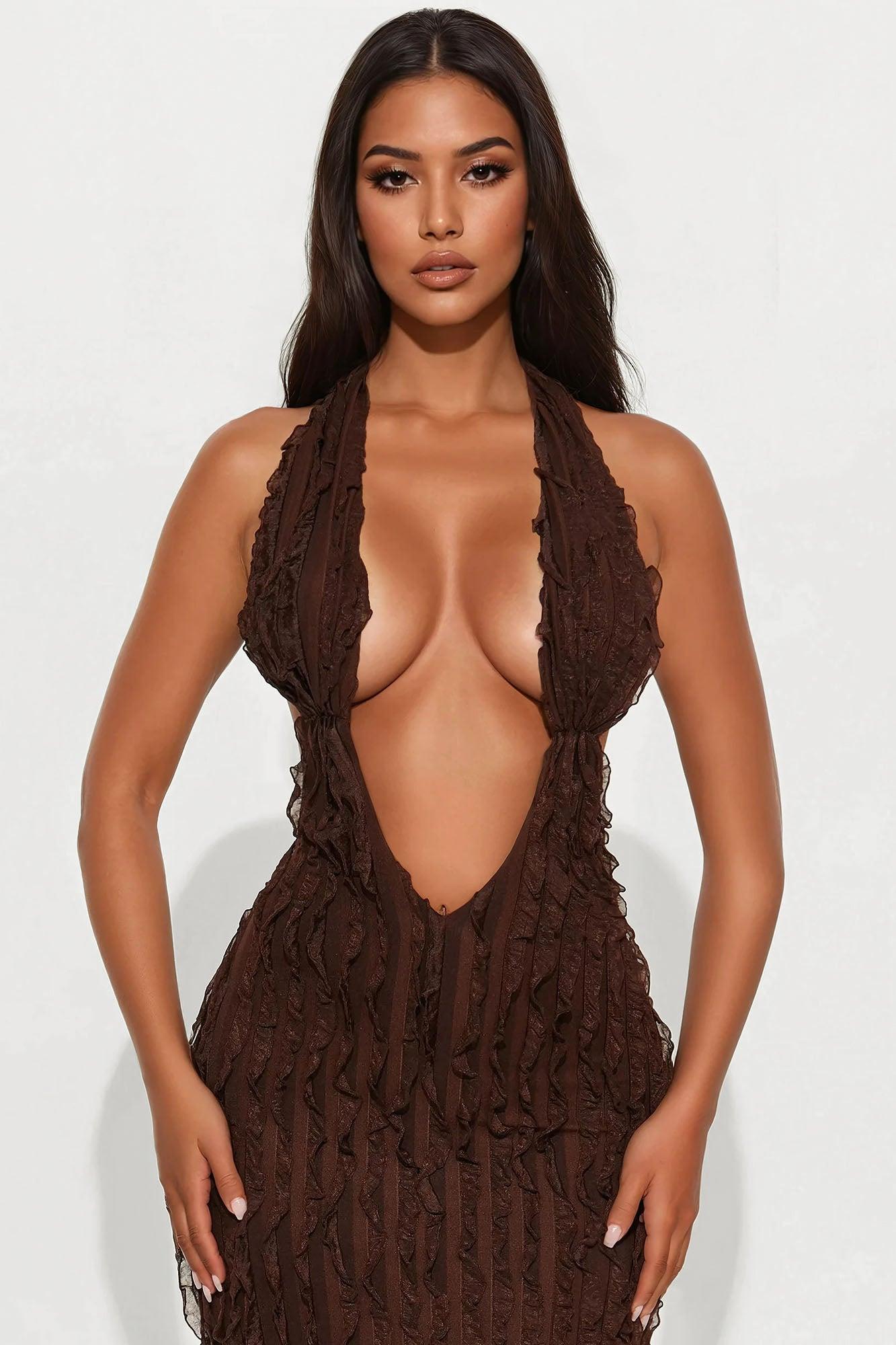 Ivy Textured Maxi Dress - Chocolate Product Image