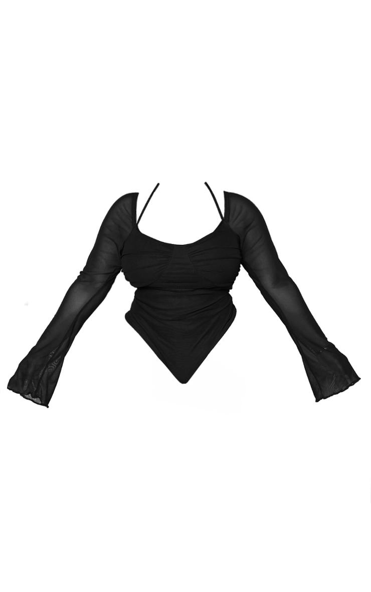 Plus Black Mesh Sleeve Halter Neck Bodysuit Product Image