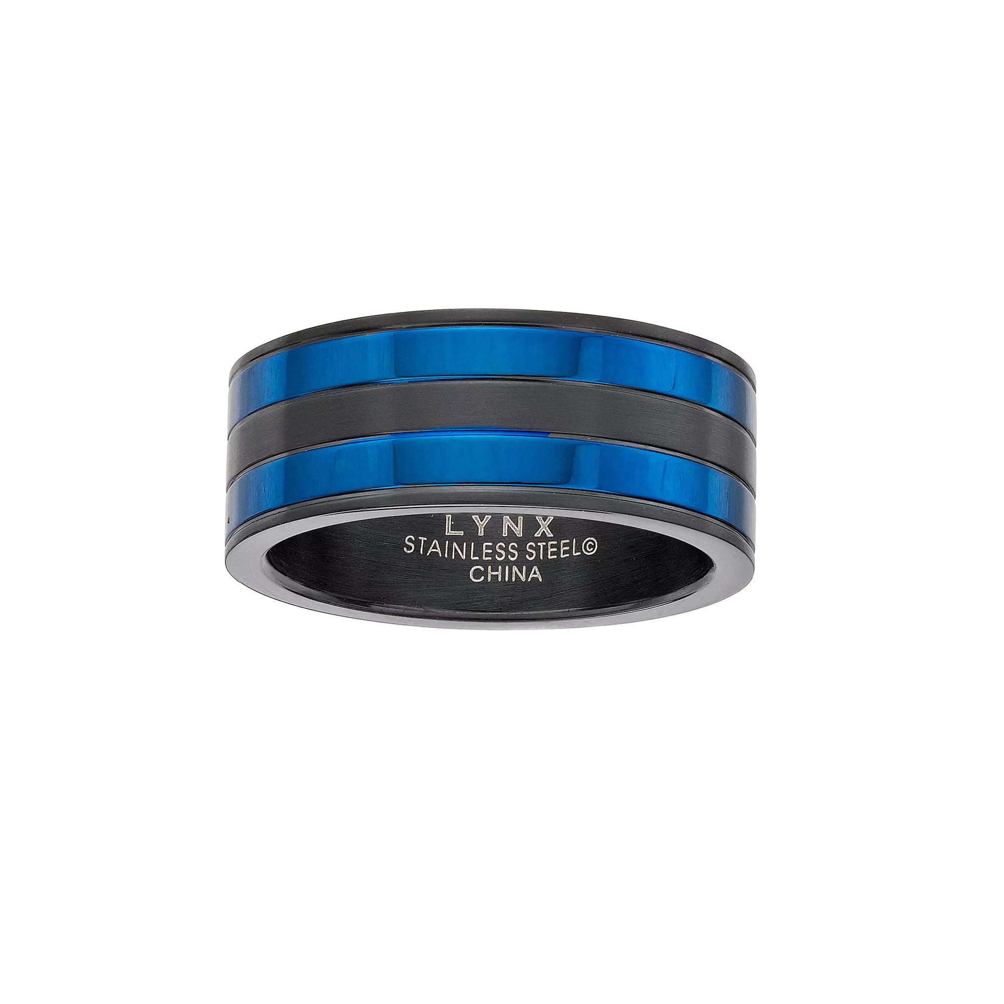 Mens LYNX Black & Blue Ion-Plated Stainless Steel Ring Two Tone Product Image