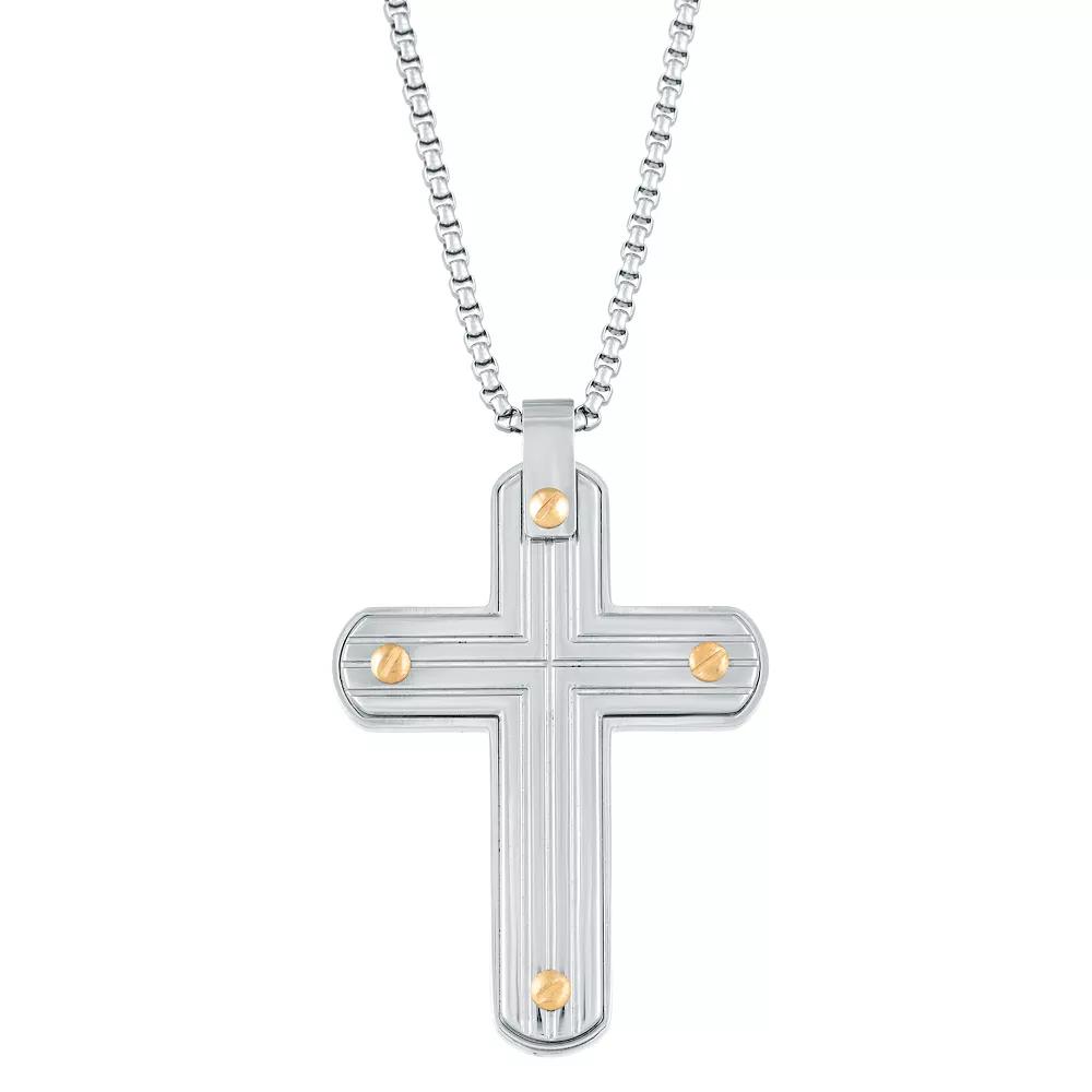 Men's LYNX Gold Tone Ion-Plated Stainless Steel Cross Pendant Necklace, Size: 24", Two Tone Product Image