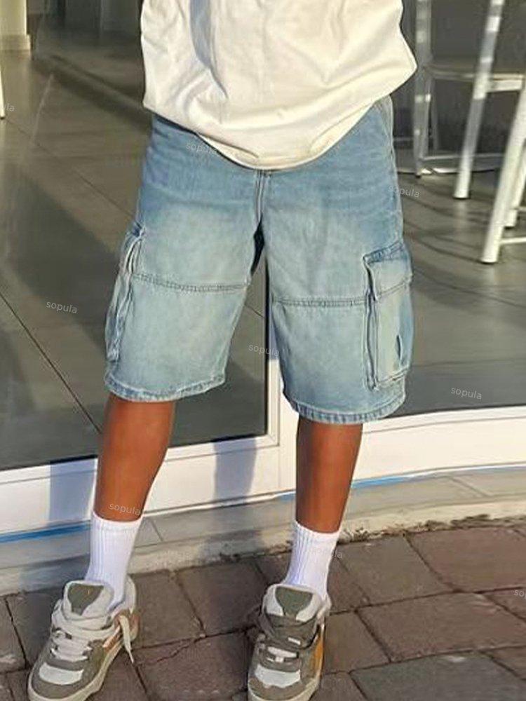 Vintage Washed Workwear Jorts Denim Shorts Product Image