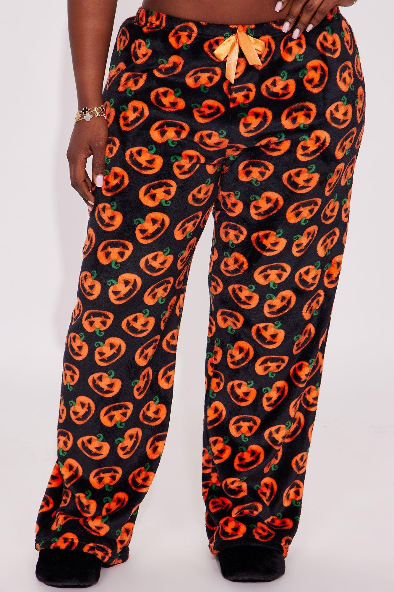 Spooky Pumpkin Plush Halloween PJ Pants I - Black/Orange Female Product Image