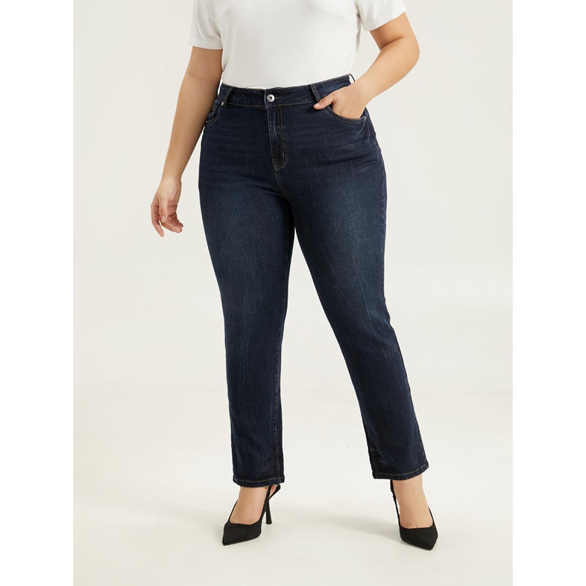 Plus Size Plain High Rise Very Stretchy Jeans Women Indigo Casual Plain Plain High stretch Pocket Jeans BloomChic 30/6X Product Image