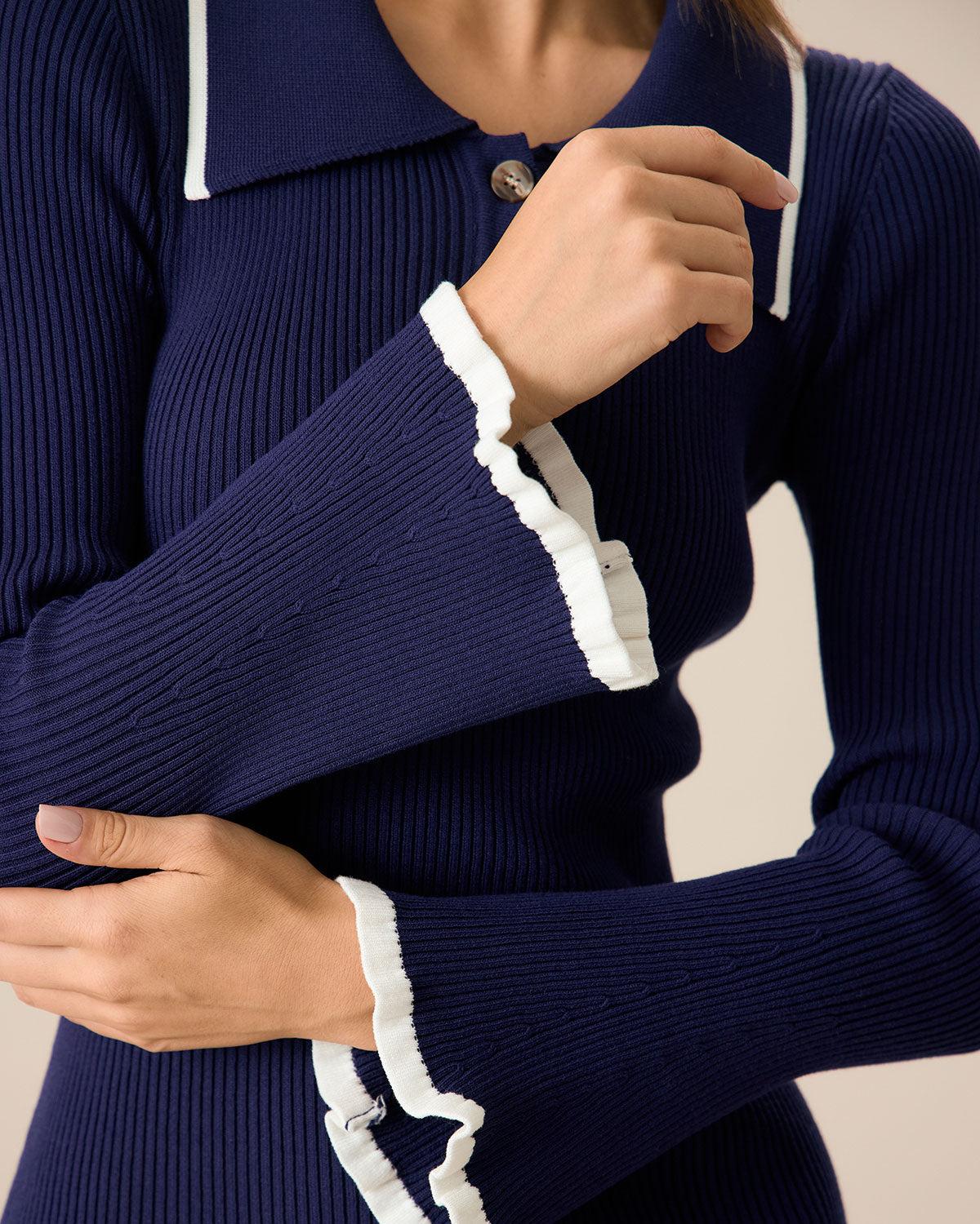 Women's Navy Contrasting Bodycon Sweater Dress Female Product Image