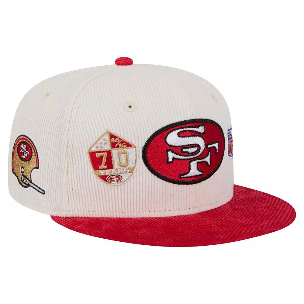 Men's New Era Cream/Scarlet San Francisco 49ers Throwback Corduroy 59FIFTY Fitted Hat, Size: 8, Beige Product Image