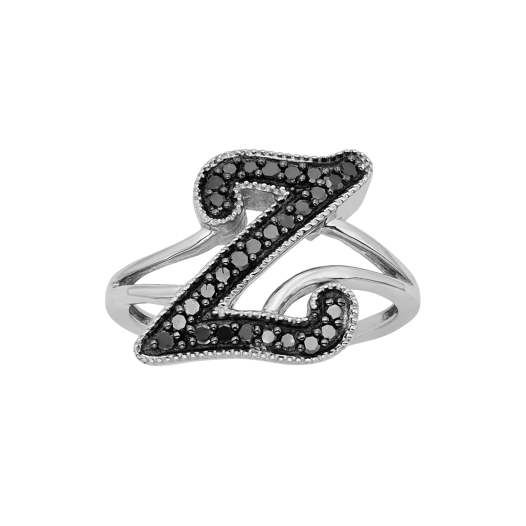 Jewelexcess Sterling Silver 1/4-ct. T.W. Black Diamond Initial Ring, Womens Product Image