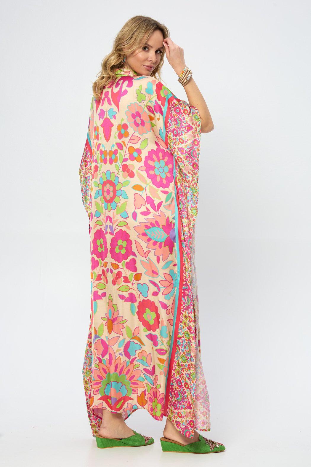 Multicolored Floral Collared Kaftan Product Image
