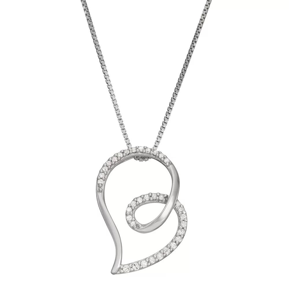 HDI Sterling Silver 1/6 Carat T.W. Diamond Swirl Heart Pendant Necklace, Women's, Size: 18" Product Image