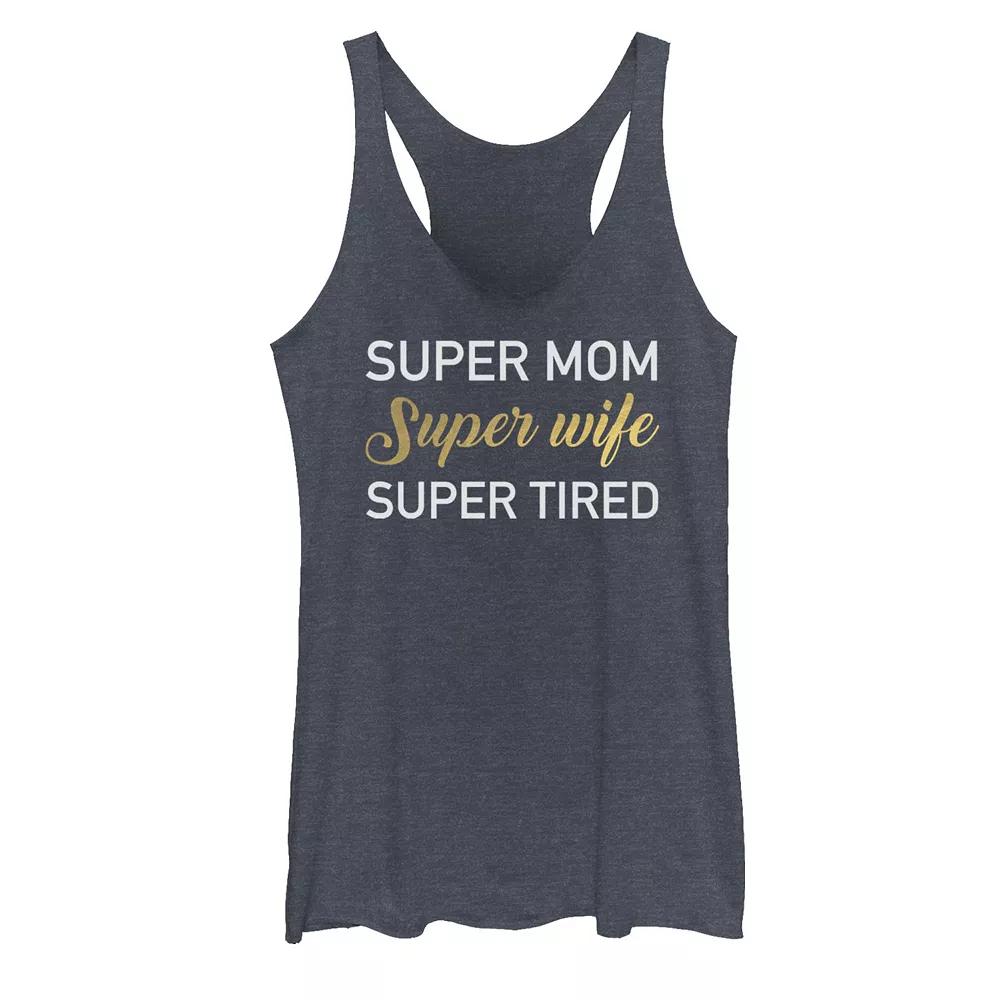 Juniors' Super Mom Wife Tired Graphic Tank Top, Girl's,  Product Image