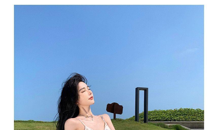 Spaghetti Strap Floral Slit Ruffle Trim Midi A-Line Sundress Product Image