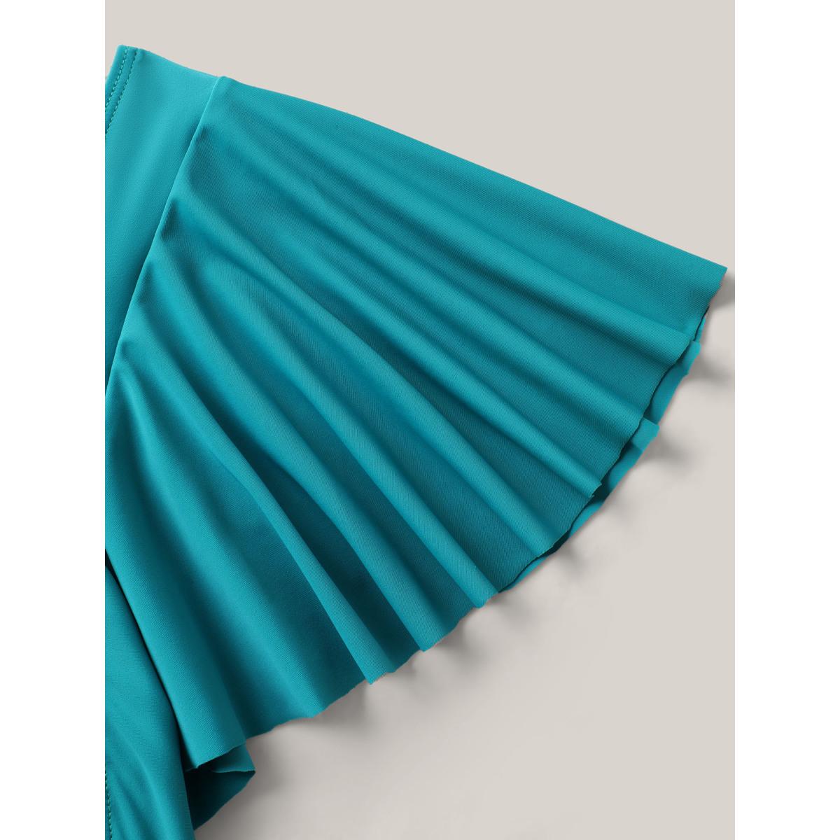 Plus Size Knotted Bodice Flared Sleeve Swim Top Women's Swimwear Teal Resort Tie knot High stretch Skinny Heart neckline Curve Swim Tops BloomChic 26/4X Product Image