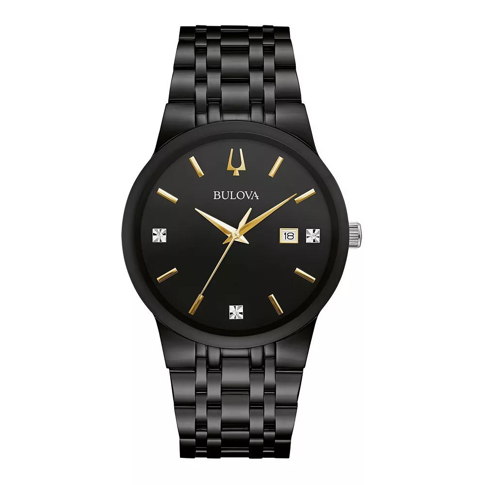 Bulova Men's Black Stainless Steel Diamond Accent Watch - 98D166,  Product Image