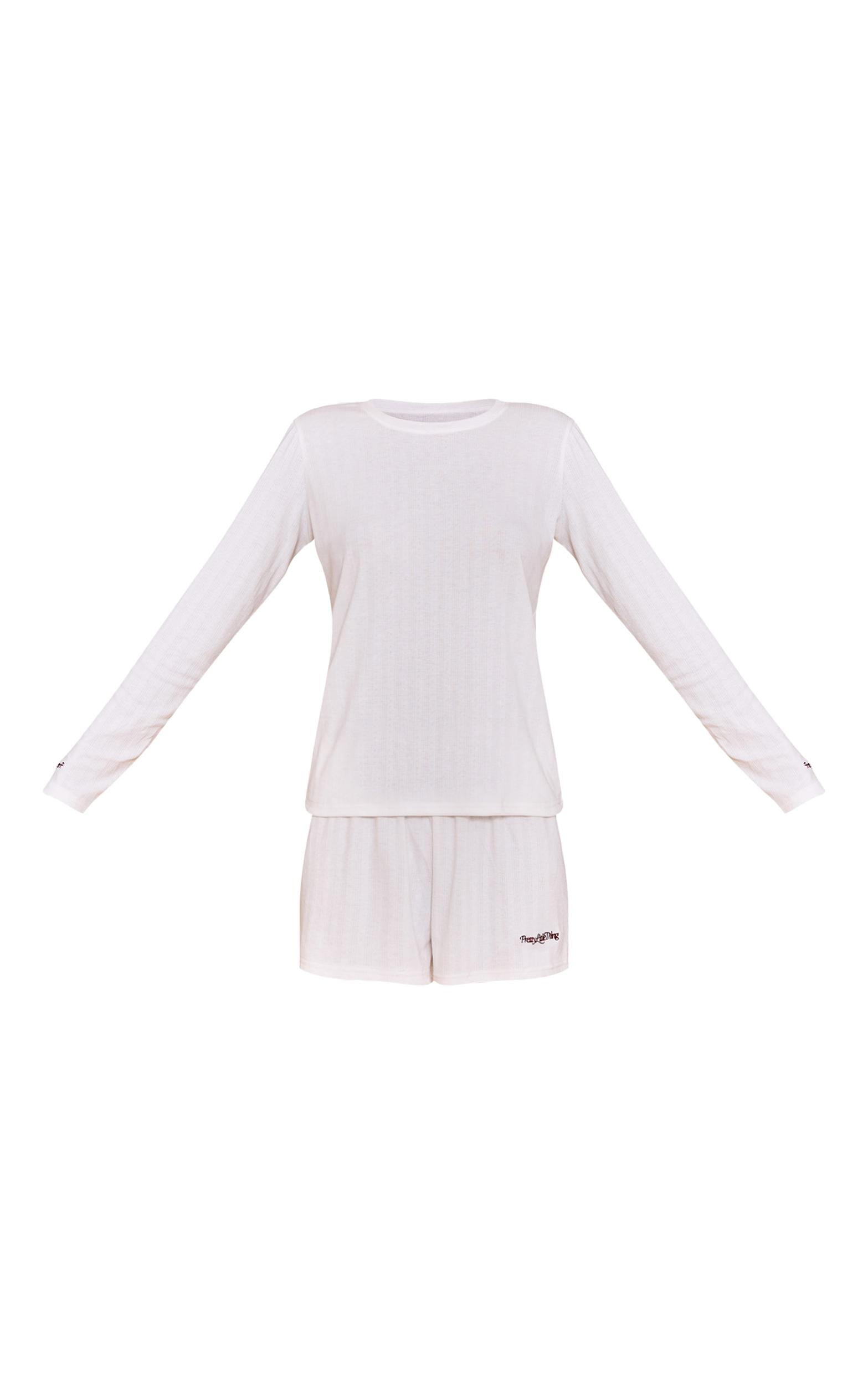 PRETTYLITTLETHING White Embroidered Pointelle Short Pj Set Product Image