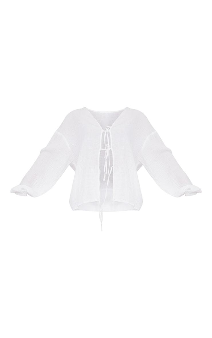 White Textured Cheesecloth Tie Front Shirt Product Image