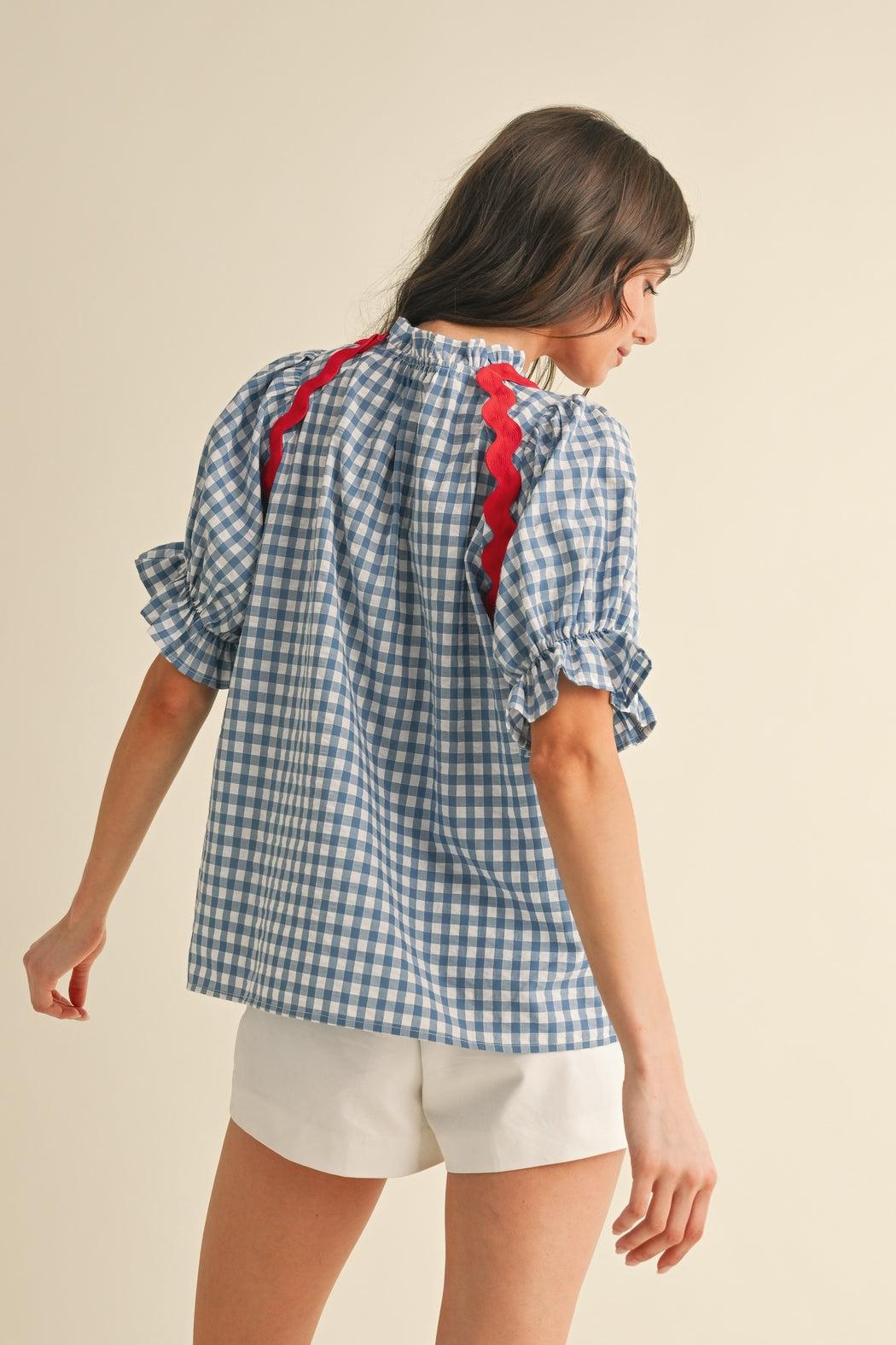 Gingham Puff Sleeve Blouse Product Image