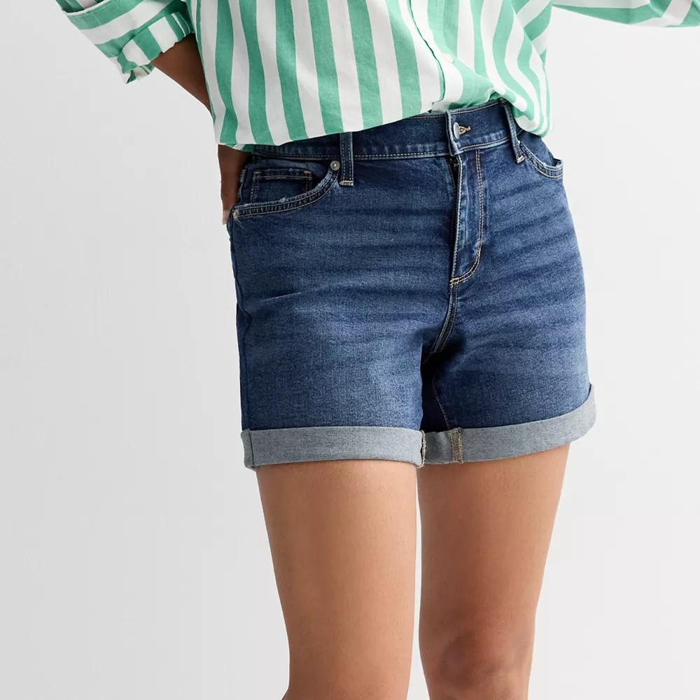 Women's Sonoma Goods For Life® Curvy Mid-Rise Roll Cuff Jean Shorts, Size: 0, Medium Blue Wash Product Image