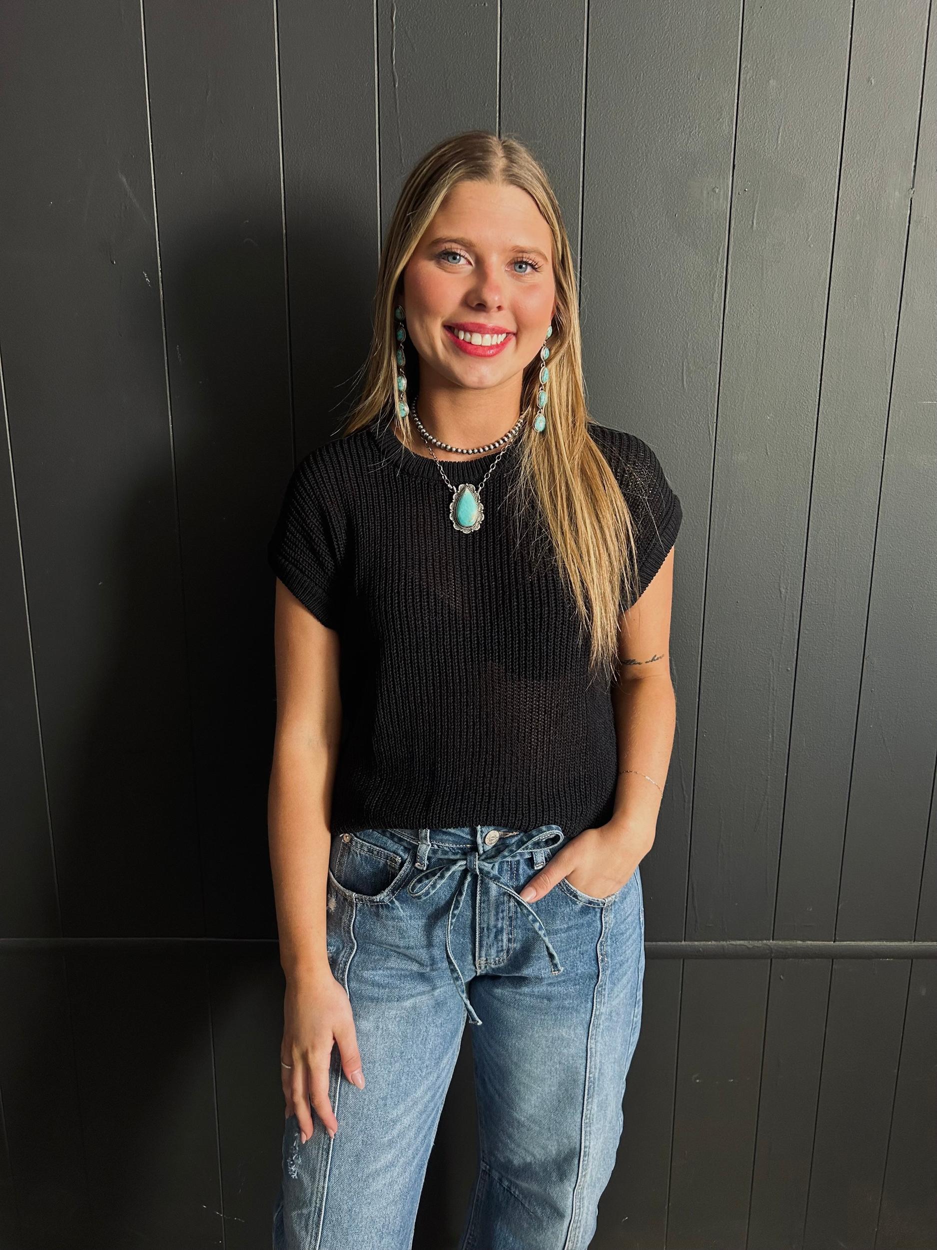 Sheer Knit Short Sleeve Sweater Top Product Image