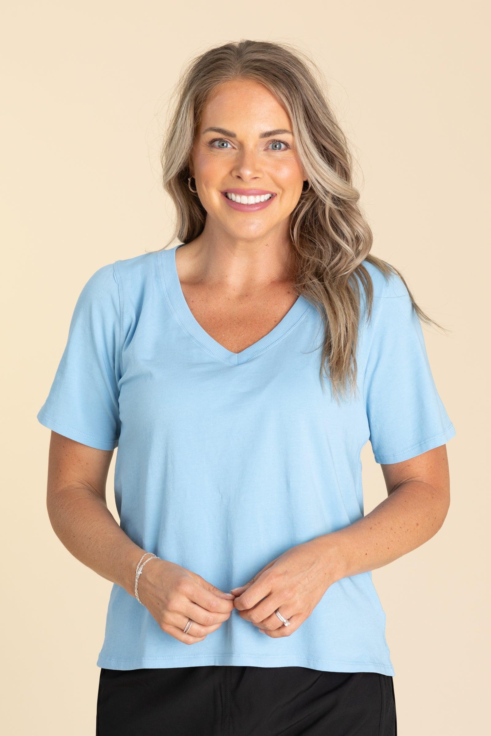 Cotton Blend V-Neck Knit Tee Product Image