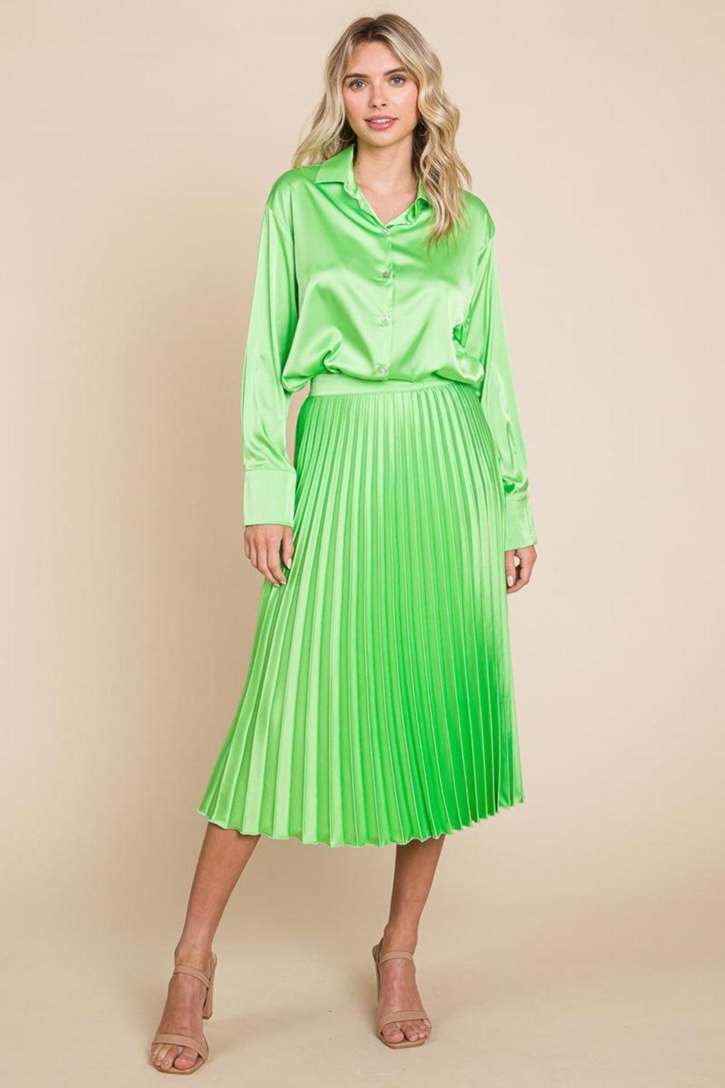 High Waisted Pleated Midi Skirt Product Image