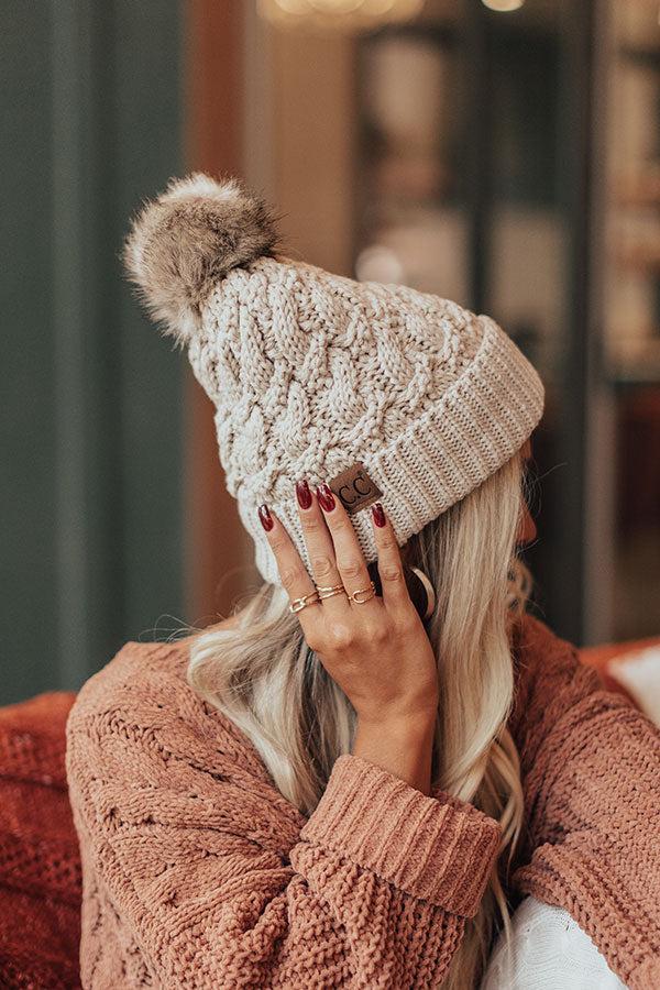 Fall Hike Faux Fur Pom Beanie in Birch Product Image