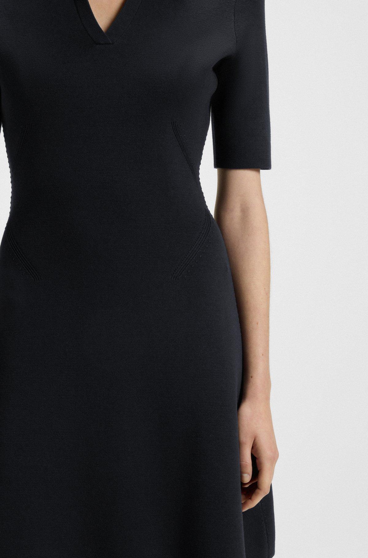 BOSS - Knitted dress with skipper collar - Dark Blue Product Image