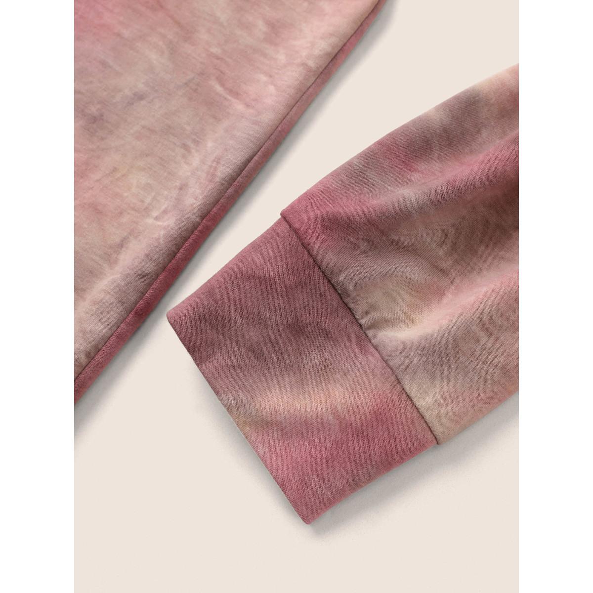 Plus Size Tie Dye Round Neck Sweatshirt Women Burgundy Casual Non Round Neck Everyday Sweatshirts BloomChic 10/M Product Image