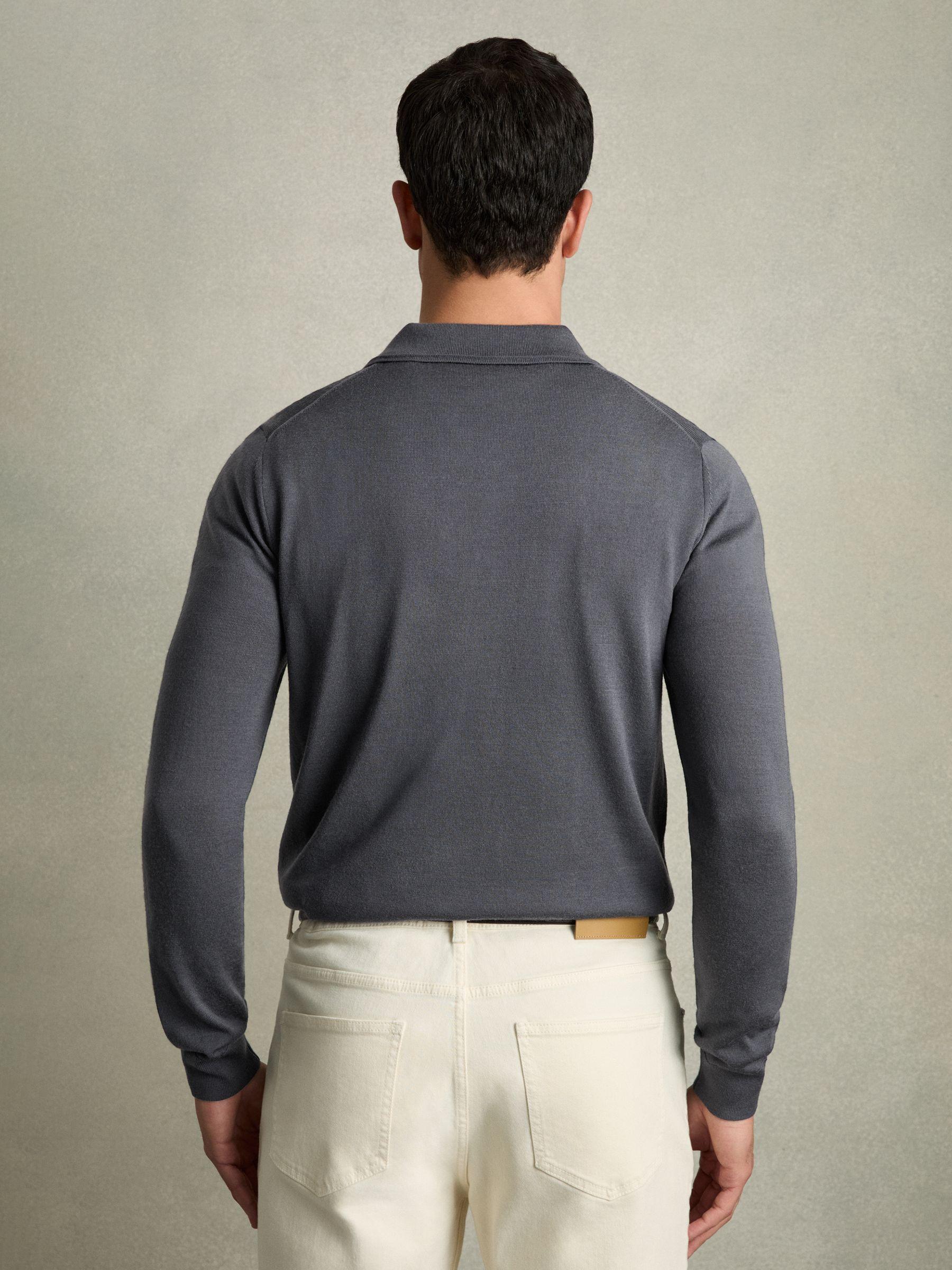 Merino Wool Long-Sleeve Polo Shirt in Blackend Blue Product Image