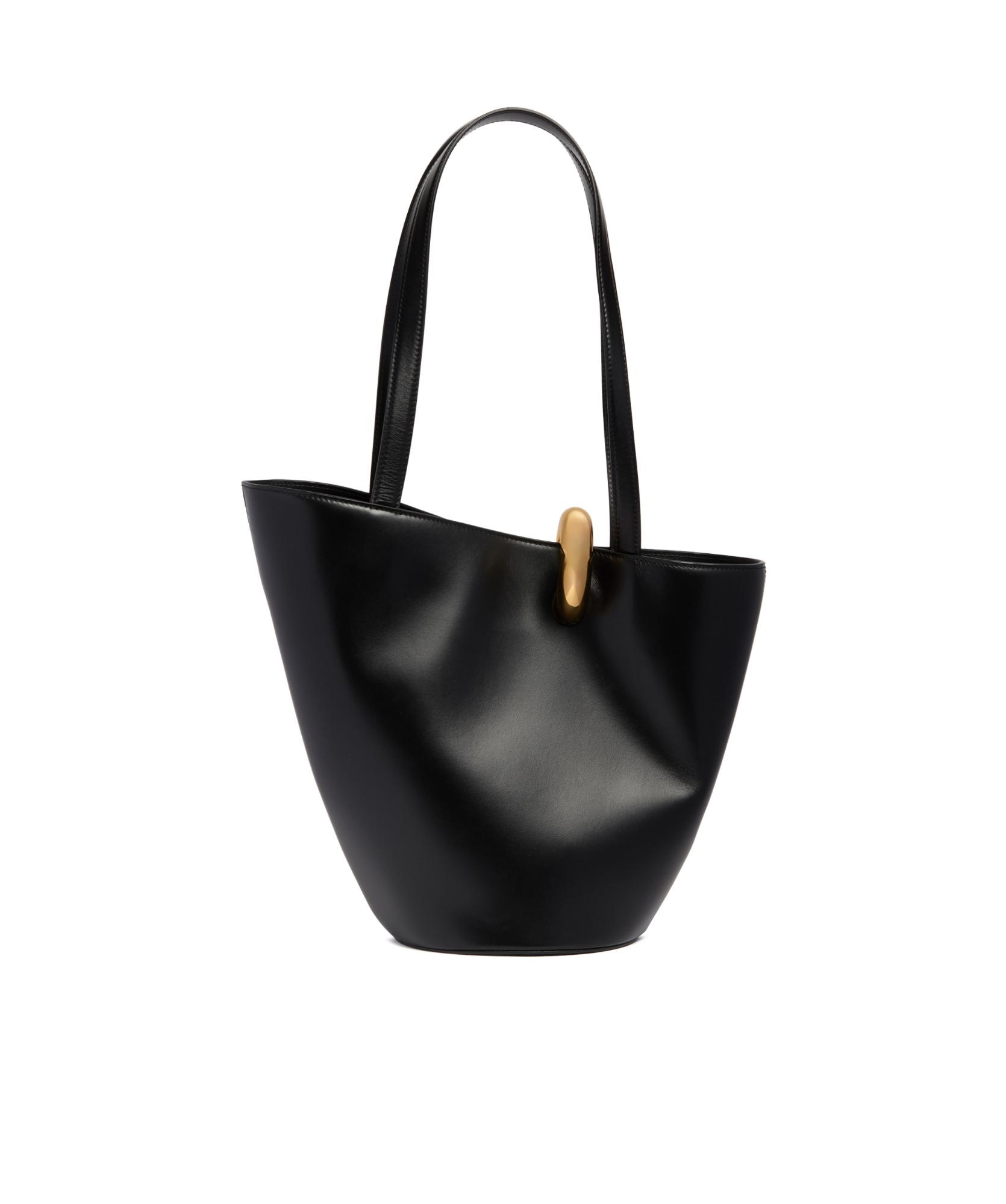 JACQUEMUS The Medium Bambola Asymmetric Leather Bucket Bag In Black 990 Product Image