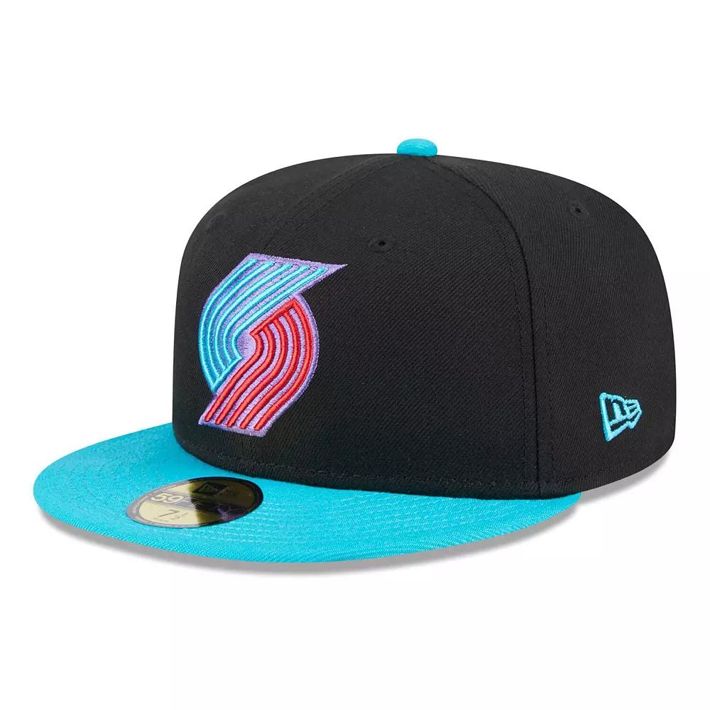Men's New Era Black/Turquoise Portland Trail Blazers Arcade Scheme 59FIFTY Fitted Hat, Size: 7 7/8 Product Image
