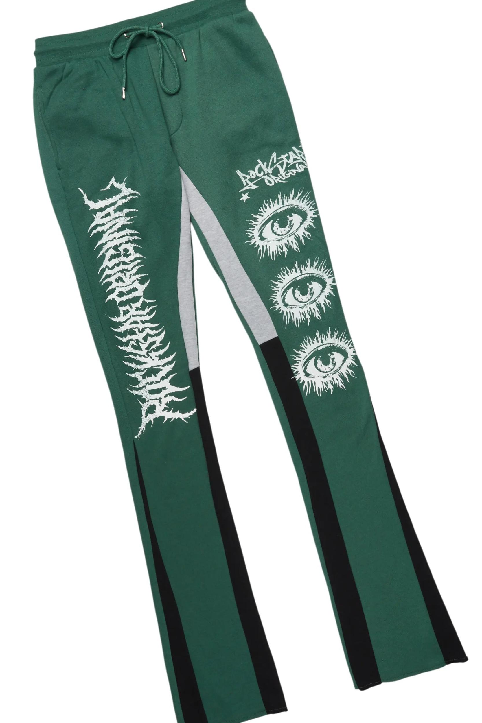 All Seeing Eyes Dark Green Stacked Flare Track Pant Set Male Product Image