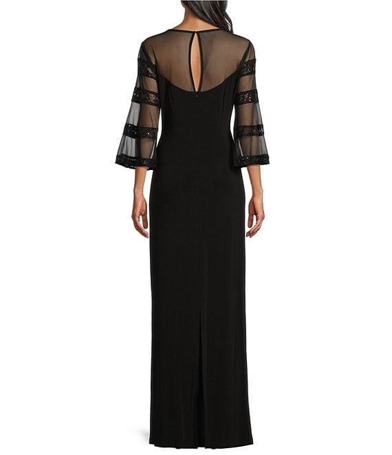 Le Bos 3/4 Illusion Sleeve Crew Neck Embroidered Sheath Dress Product Image