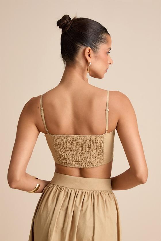 Marina Tan Pleated Cotton Cami Crop Top Product Image